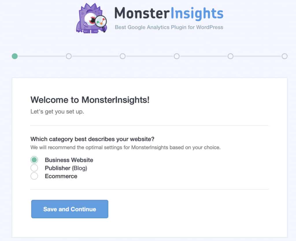 MonsterInsightsのサイトカテゴリを選択